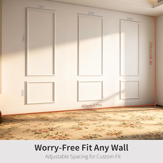 VCK Pre-Cut Wall Molding Kit, Set of 6 | 3D Ready-to-Assemble Wainscoting Panels for Accent Wall Decor | Easy Glue Installation for Living Room, Bedroom (3 Top & 3 Bottom)