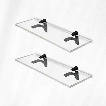 Clear Acrylic Shelves 6" W x 16.5 L, 3/4" Thick Wall Mounted Transparent Acrylic Shelves for Bedroom, Living Room, Bathroom, Kitchen -‎ Black Brackets, Pack of 2