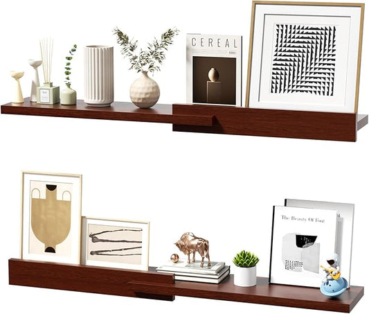 Floating Shelves for Wall, Set of 2 Rustic Wood 36 Inches Wall Mounted Shelves for Bathroom，Bedroom, Living Room &Kitchen, Heavy Duty Display Picture Ledge Shelf for Home Decor Storage Brown