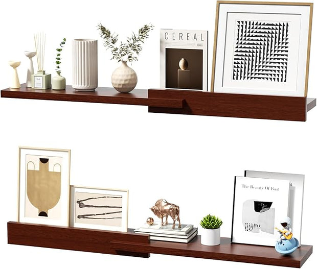 Floating Shelves for Wall, Set of 2 Rustic Wood 36 Inches Wall Mounted Shelves for Bathroom，Bedroom, Living Room &Kitchen, Heavy Duty Display Picture Ledge Shelf for Home Decor Storage Brown