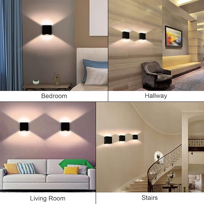 Lightess Indoor Wall Sconce Dimmable 10W, Modern LED Wall Lamp Black, Up Down Wall Mount Lights Mini Metal for Living Room Bedroom Hallway Decor, Warm White, O1185TP