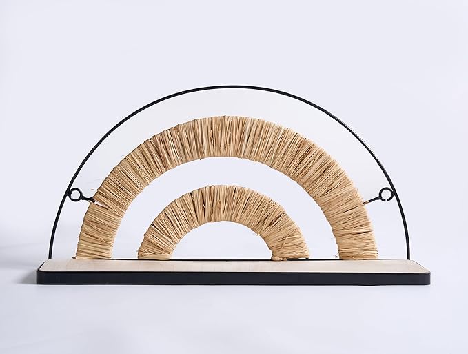 Urban Lifestyle Boho Rainbow Floating Wall Shelf, Arched Woven Wood Shelf with Metal Frame, Modern Natural Wall Décor