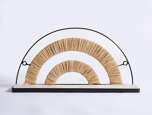 Urban Lifestyle Boho Rainbow Floating Wall Shelf, Arched Woven Wood Shelf with Metal Frame, Modern Natural Wall Décor