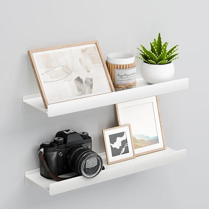 Floating Shelves for Wall, Wall Mounted Shelves with Lip for Storage, Metal Display Shelves for Home Decor, Kitchen/Living Room/Bedroom/Bathroom Shelf, White 16 inch 2 Pack
