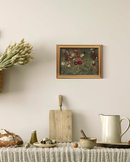 VIYYIEA Gold Framed Canvas Art Prints,12x16Inch, Poppy Field Art Painting, Retro Vintage Decor for Kitchen Bedroom Bthroom Living Room shelf, Farmhouse Country Cottage Floral Picture