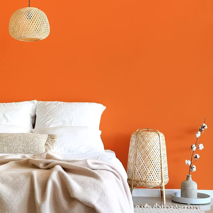 VEELIKE Thick Orange Wallpaper Peel and Stick Mandarin Orange Contact Paper for Countertops Cabinets Accent Walls 24''x118'' Self Adhesive Removable Solid Color Vinyl Wallpaper for Bedroom Living Room