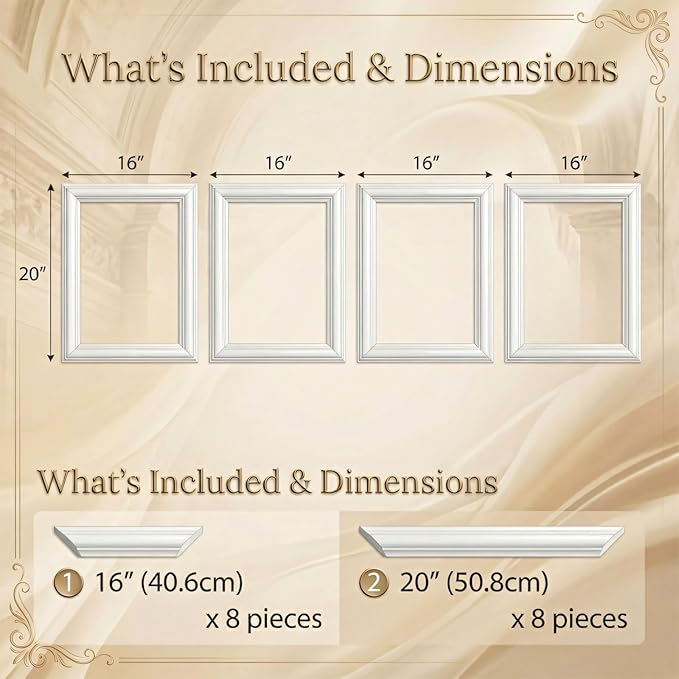 Peel and Stick Wall Molding Kit, 55"x16.5" Pre-Cut Wainscoting Panels, Ready-to-Assemble Self-Adhesive Walltrim for Living Room Bedroom Accent Wall Décor, Paintable & Lightweight Polystyrene