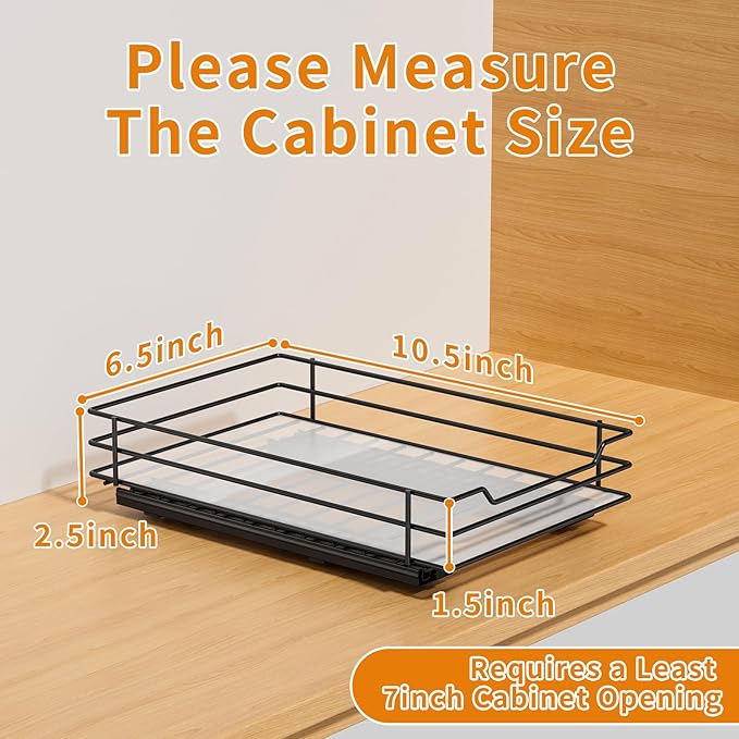 RCHYFEED Pull Out Spice Rack Organizer for Cabinet,Slide out Spice Organizer for Inside Cabinets,Heavy Duty Spice Organization for Kitchen and Pantry,Seasoning,Sauces(1-Tier,6.5