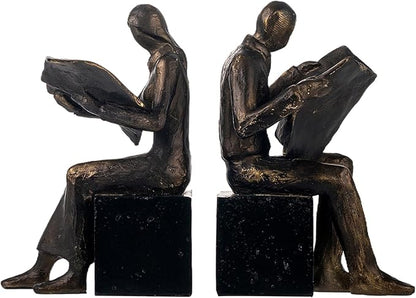 Lukitas Decorative Newspaper Reader Bookends, Heavy Duty Book Holder Non-Slip, Vintage Home Décor Accessories for Study Office Bookshelf, Bronze, Resin, 1Pair/2Piece 8''