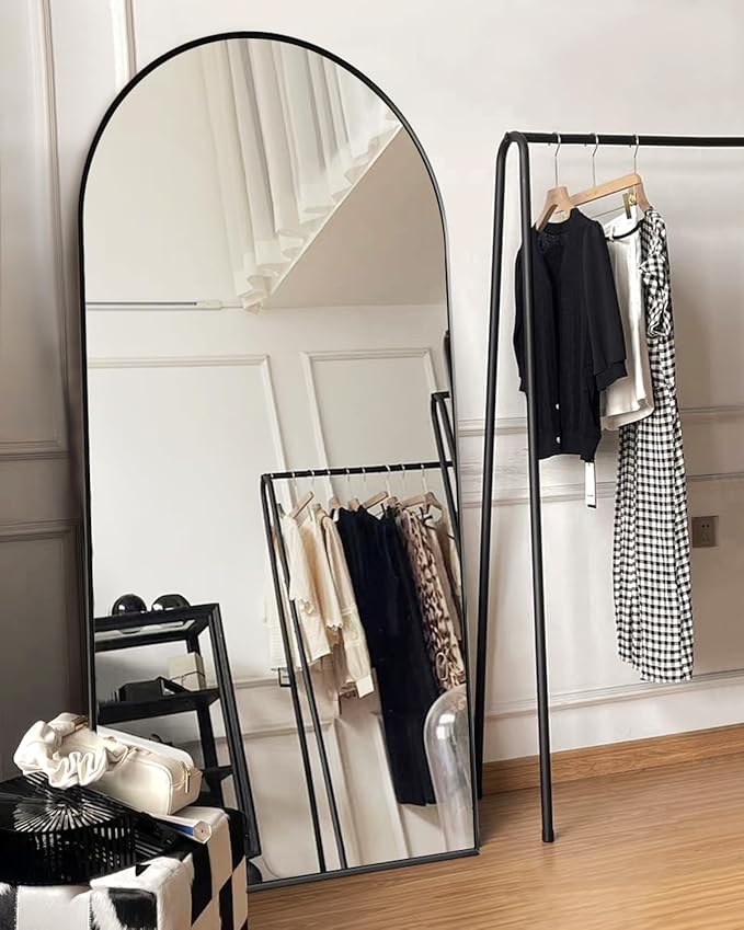 Arched Full Length Mirror, Floor Mirror with Stand, 30"x71" Large Mirror, Wall Mirror Full Length, Black Floor Length Mirror, Body Floor Mirror, Wall Mounted Mirror for Bedroom, Black