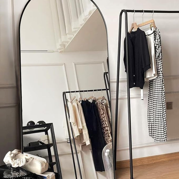 Arched Full Length Mirror, Floor Mirror with Stand, 30"x71" Large Mirror, Wall Mirror Full Length, Black Floor Length Mirror, Body Floor Mirror, Wall Mounted Mirror for Bedroom, Black