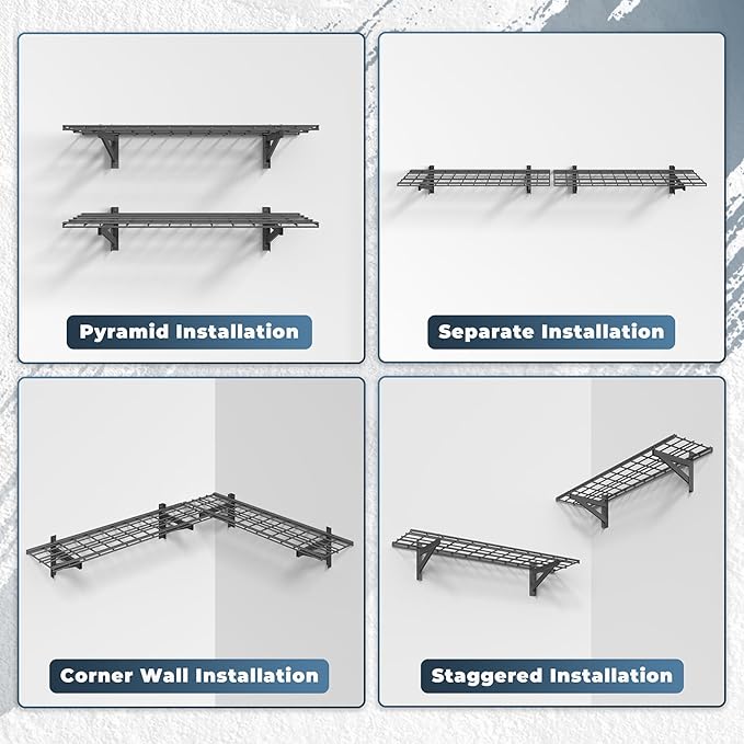 2 Pack Heavy Duty Garage Wall Shelving Set (1x4ft), Wall Mounted Garage Shelves 700lbs Capacity, 12