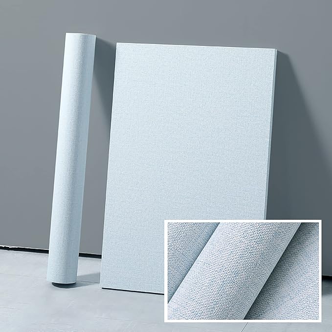 Yancorp 24"x120" Textured Fabric Light Blue Wall Paper Faux Grasscloth Peel and Stick Wallpaper Self-Adhesive Linen Removable Wallpaper Cabinets Counter Top Liners