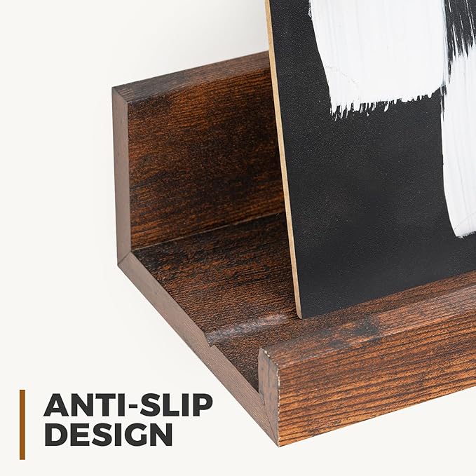 Muzilife 24" Small Floating Wall Ledge Shelves with Lip - Set of 2 Wood Floating Shelves - Honey Brown Wall Mounted Picture Ledge for Office, Bathroom, Bedroom, Living Room, Kitchen