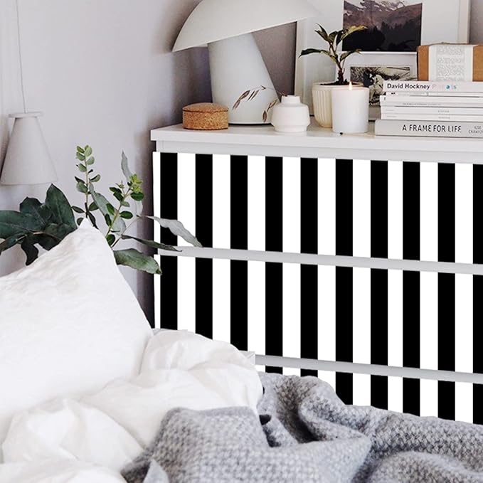 Qianglive17.3”x200” Black and White Striped Peel and Stick Wallpaper Self-Adhesive Removable Waterproof Wallpaper Wall Covering Cabinets Shelves Drawer Liner Decorative
