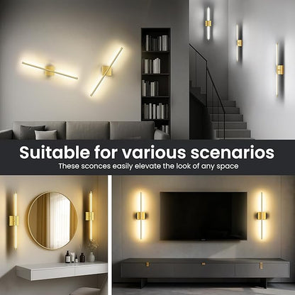 Battery Operated Wall Sconces Set of Two, 10000mAh Rechargeable Wall Lights with Remote Control, 360° Rotate Dimmable Gold LED Cordless Lamps for Bedroom, Living Room, Hallway, 29 Inch, 3CCT