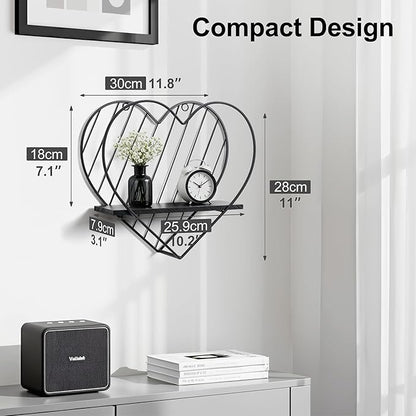 Afuly Floating Shelves - Black Wall Shelf, Heart Shaped Modern Minimalist Storage Rack Organizer for Bedroom, Bathroom, Living Room Home Decor