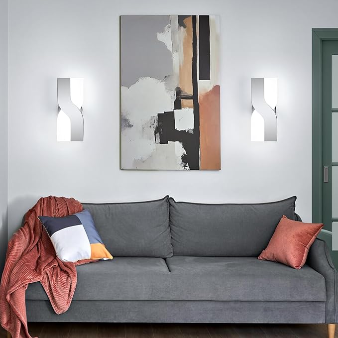 Modern LED Wall Sconce, 6000K Cool White Hardwired Wall Light Fixtures, 8W Chrome Acrylic Wall Mounted Lighting Fixture for Bedroom, Living Room, Hallway, Corridor