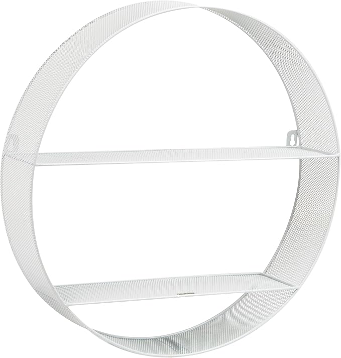 Mind Reader Circular Floating Shelves, Wall Decor, Accent Shelf, Office, Bathroom, Metal Mesh, 18" L x 4" W x 18" H, White