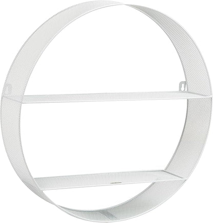 Mind Reader Circular Floating Shelves, Wall Decor, Accent Shelf, Office, Bathroom, Metal Mesh, 18" L x 4" W x 18" H, White