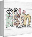 Funny Easter Christian Sign Easter Bunny Decor Religious Jesus Bunny Rabbit Decor Decorations for Home Office Desk Tiered Tray He Is Risen Matthew 28:6 Sign 5 X 5 Inch