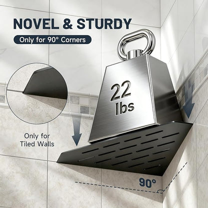 BWE 10" Corner Shower Shelves, 304 Stainless Steel Floating Corner Sheves for Wall, Heavy Duty Recessed Bathroom Shower Shelves Slot Design for Tiled Wall, No Drilling Needed 2 Pack Matte Black