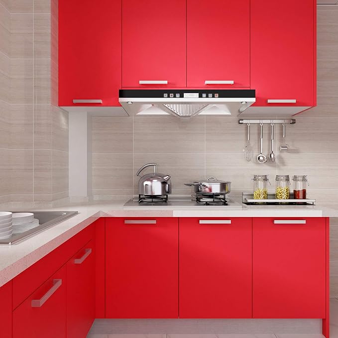 Livelynine Red Contact Paper Peel and Stick Roll Self Adhesive Vinyl Wrap Removable Wallpaper Waterproof Countertops Shelf Liners Cabinets Old Furniture Crafts Wall Paper Decorations 15.8x78.8'