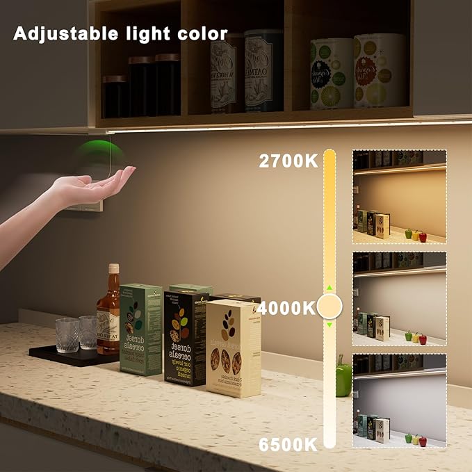 Under Cabinet Light with Hand Wave 40 inch 1090lm,2-Pack Under Cabinet Lighting Plug in,3 Colors Undercabinet Lights for Kitchen,Stick on LED Under Counter Lights for Cabinet,Desk,Shelf