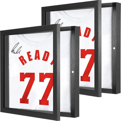 2 Pack T Shirt Display Frame, 11.3'' X 11.3'' Black Imitation Wood T Shirt Frame with 98% UV Protection Acrylic, 1" Depth of Usable Space Shadow Box, Display Case for Shirts, Jerseys, Memorabilia