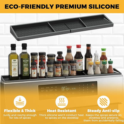 BFONS 30 Inch Silicone Magnetic Stove Top Shelf, Kitchen Shelf Over Stove Spice Rack Apartment Must Haves Kitchen Gadgets for Above Stovetop Seasoning Organization and Storage Thickened Black