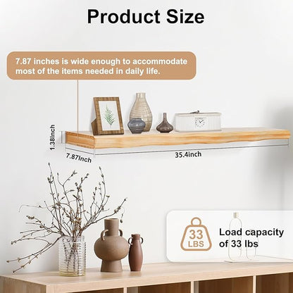 AZSKY Live Edge Floating Shelves for Wall, 36 Inch Floating Shelf, Farmhouse Decor Thick Unique Wood Shelf for Storage Living Room Bedroom Kitchen-Wall Shelf Set of 1 Natural Pine