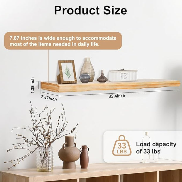 AZSKY Live Edge Floating Shelves for Wall, 36 Inch Floating Shelf, Farmhouse Decor Thick Unique Wood Shelf for Storage Living Room Bedroom Kitchen-Wall Shelf Set of 1 Natural Pine