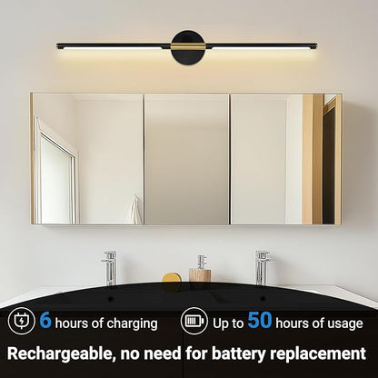 Battery Operated Wall Sconces, 360°Rotate Wireless Rechargeable Wall Sconces with Remote Control, Black Gold, Dimmable, Timing Decor Lights for Bedroom Hallway, 31.5 Inch 1 Pack