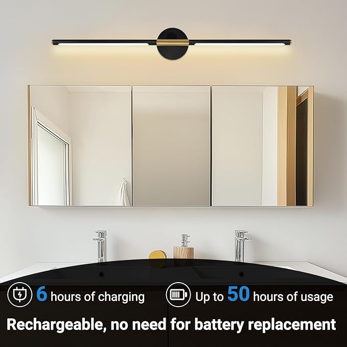 Battery Operated Wall Sconces Set of Two, 360°Rotate Wireless Rechargeable Wall Sconces with Remote Control, Black Gold, Dimmable, Timing Decor Lights for Bedroom Hallway, 31.5 Inch