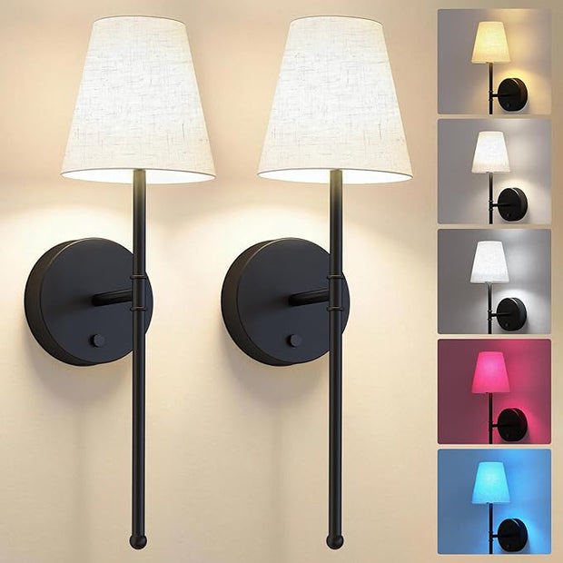 LUTEC Battery Operated Wall Sconce Set of 2,Rechargeable Wall Sconce, 12 Colors Wireless Wall Sconces with 5200mAh RGB Dimmable and Remote,Rechargeable Sconces Decor for Bedroom/Living Room/Hallway