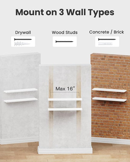 AMADA HOMEFURNISHING Floating Shelves Wall Mounted, 24 x 7 Inch Wall Shelves for Bathroom, Bedroom, Living Room, White Shelves Set of 2