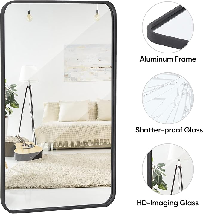 ZenStyle Black Metal Framed Rectangular Wall Mirror 24