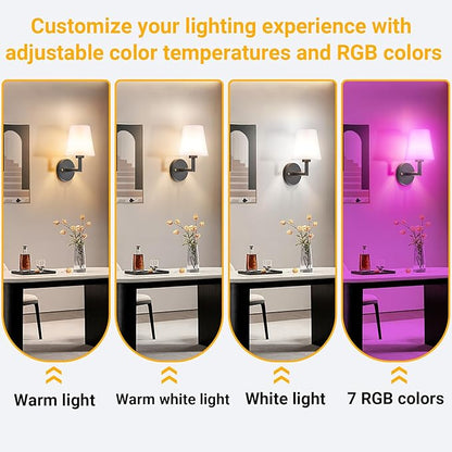 Peel and Stick Wall Sconces, Stick On Wall Sconce Set of 2, Battery Operated Wireless Wall Light, No Drill Adhesive Wall Lamp, Corn Bulb with 10000mAh Rechargeable Battery, Bedroom Wall Decor