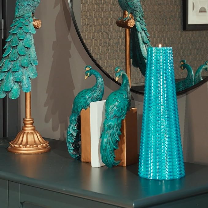Heavy Duty Bookends Home Decor - Set of 2 Resin Peacock Non-Skid Decorative Bookends Bird Bookends Modern Peacock Statue Decor for Bookshelves Office Desk Living Room 6 * 2.5 * 12 Inch Braxio