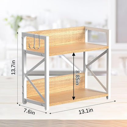 Spice-Rack-Organizer-Shelf for Kitchen Counter, 2 Tiers Coffee Bar Station Organizer for Countertop，Space Saving Desk Shelving Riser Unit (Maple, Medium)
