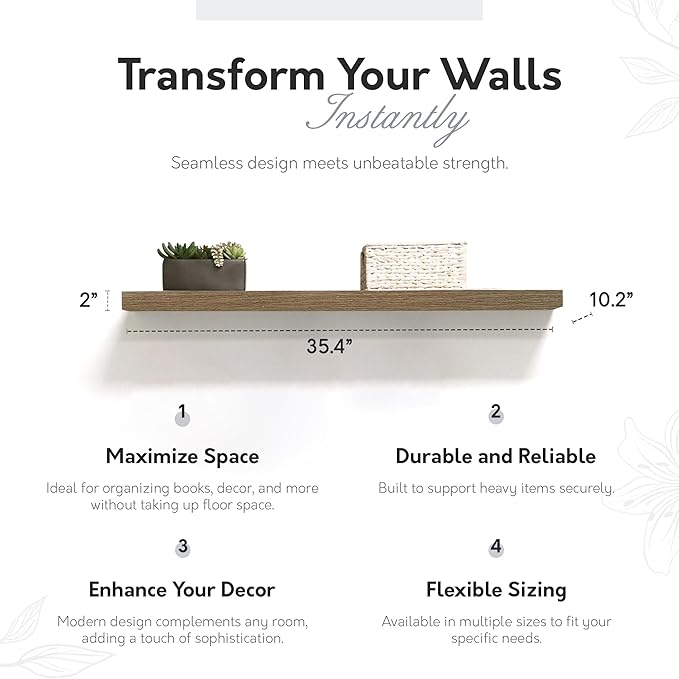 Lewis Hyman, InPlace Shelving, Floating Shelf with Invisible Brackets, 10.2" D x 35.4" W x 2" H, Rustic Wood, 9602048E