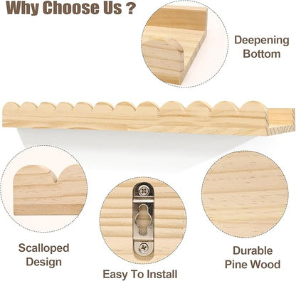 Nursery Book Shelves 24Inches-Floating Shelves for Bedroom Kids, Scalloped Shelves for Wall 2 Pack, Scalloped Shelf for Toddler Room, Baby Room, Nursery Decor, Natural, Large