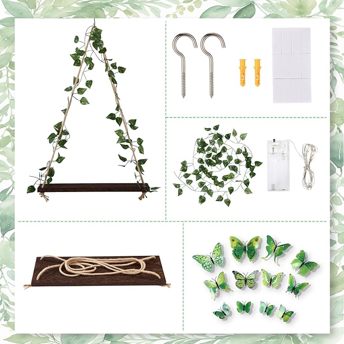 2 Set Floating Shelves for Wall, Plant Wall Decor Hanging Shelves Hanging Shelf with 48 Pcs 3D Butterfly Stickers Cottage Core Decor for Bedroom Bathroom Living Room Kitchen House