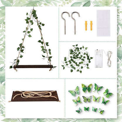 2 Set Floating Shelves for Wall, Plant Wall Decor Hanging Shelves Hanging Shelf with 48 Pcs 3D Butterfly Stickers Cottage Core Decor for Bedroom Bathroom Living Room Kitchen House