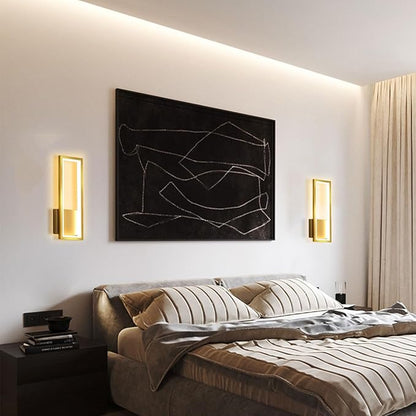 Indoor LED Wall Light Dimmable 16W Gold Modern Simple Rectangle Wall Lamp Aluminum & Acryli Decorative Wall Lighting for Bedroom Bedside Living Room Stairs Corridor