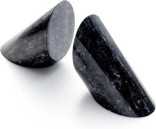 Fox Run 100% Natural Polished Marble Bookends, Black, Set of 2, Angled