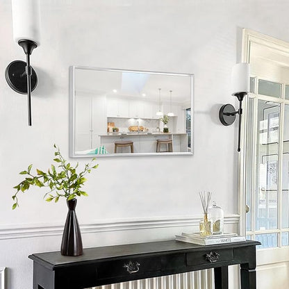 AAZZKANG Metal Frame Mirror Rectangle Wall Mounted Mirrors Decorative Modern for Bedroom Bathroom Living Room Vertical or Horizontal Silver 20"x16"