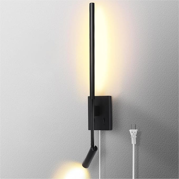ZEROUNO Modern Plug in Wall Sconce Indoor Wall Light, Minimalist LED Line Wall Lamp with Switch, Adjustable Matte Black Wall lamp for Living Room Bedroom Hallway Reading etc