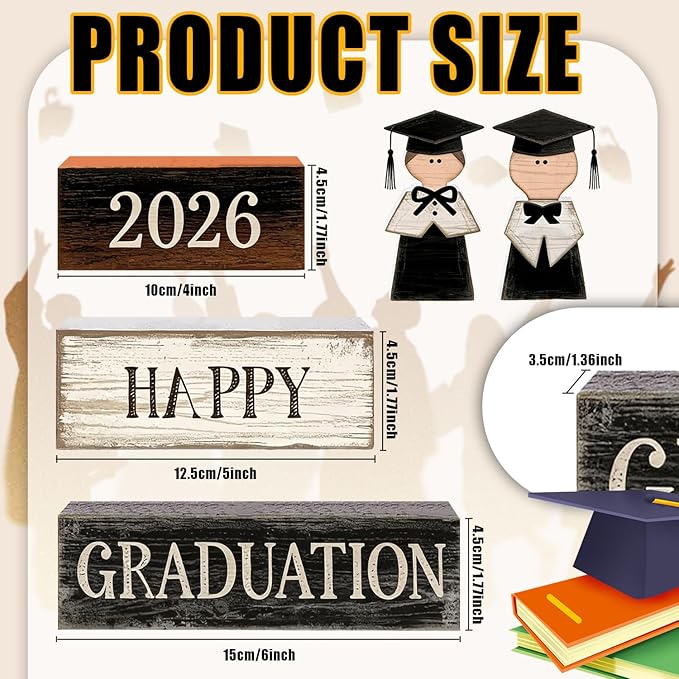 2026 Graduation Table Decorations Class of 2026 Senior Tiered Tray Decor Wooden Block Signs Farmhouse Congrats Grad Tabletop Party Centerpiece for Tables Wooden Sign for Home Decor