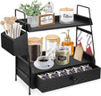 Coffee Bar Accessories and Organizer Countertop, Coffee Station Organizer 2 Tier Counter Shelf with Drawer, Condiment Storage Cup Lid Holder Countertop Shelf for Bathroom,Kitchen